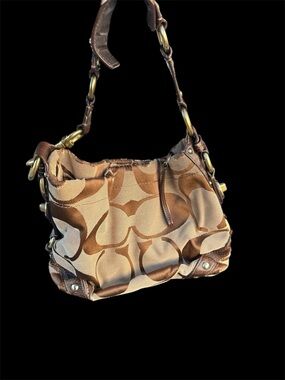 Coach Signature Canvas Shoulder Bag in Brown and Tan